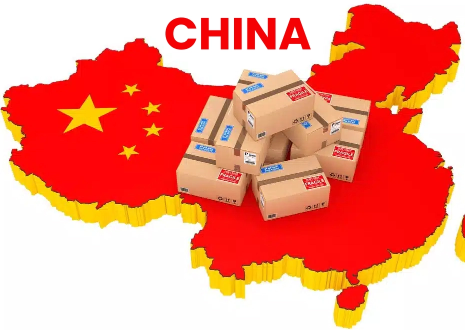 Mapa de China con cajas de envío